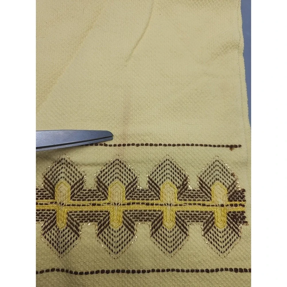 Vintage Yellow Brown Gold Swedish Huck Weave Kitchen Tea Towel Cotton 1970's